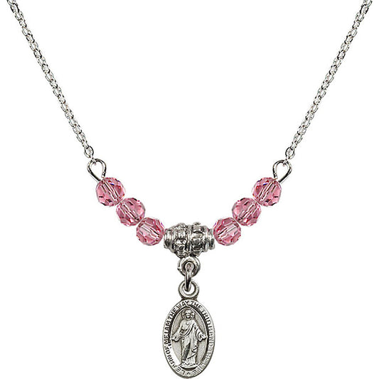Sterling Silver Scapular Birthstone Necklace with Rose Beads - 4121