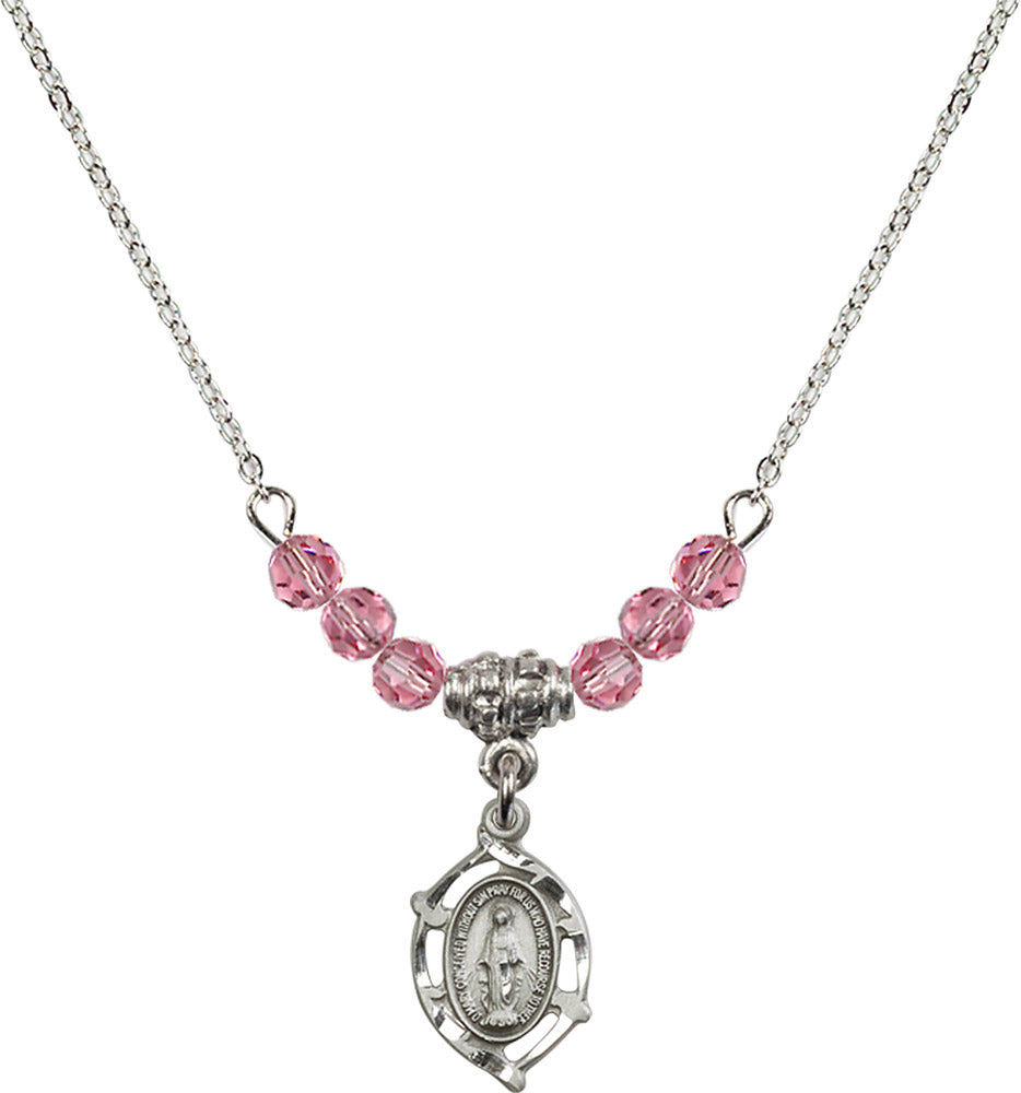 Sterling Silver Miraculous Birthstone Necklace with Rose Beads - 4152