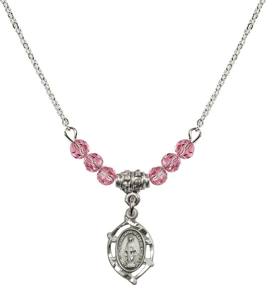 Sterling Silver Miraculous Birthstone Necklace with Rose Beads - 4152