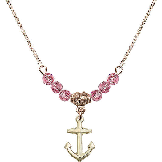 14kt Gold Filled Anchor Birthstone Necklace with Rose Beads - 4158