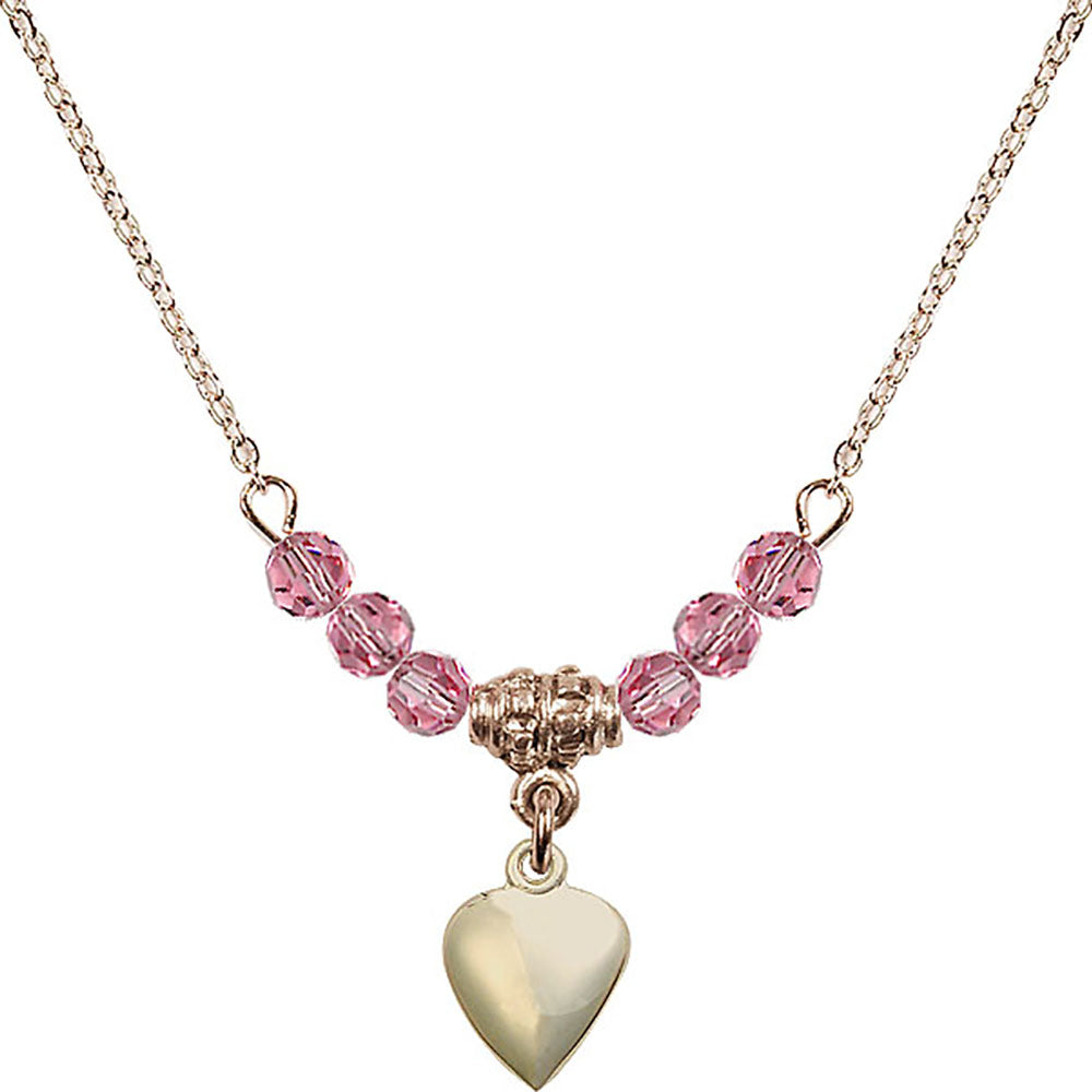 14kt Gold Filled Heart Birthstone Necklace with Rose Beads - 4158