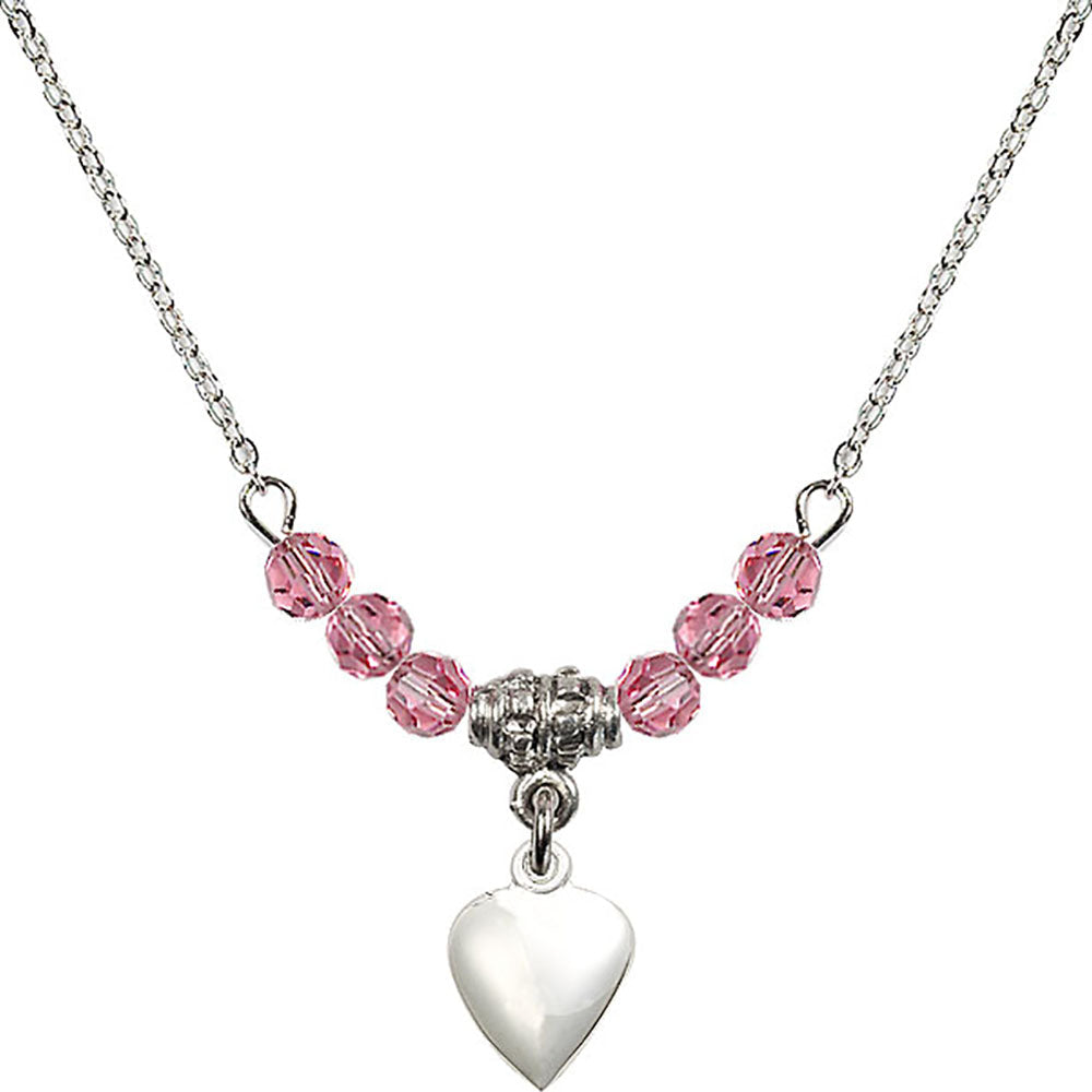 Sterling Silver Heart Birthstone Necklace with Rose Beads - 4158