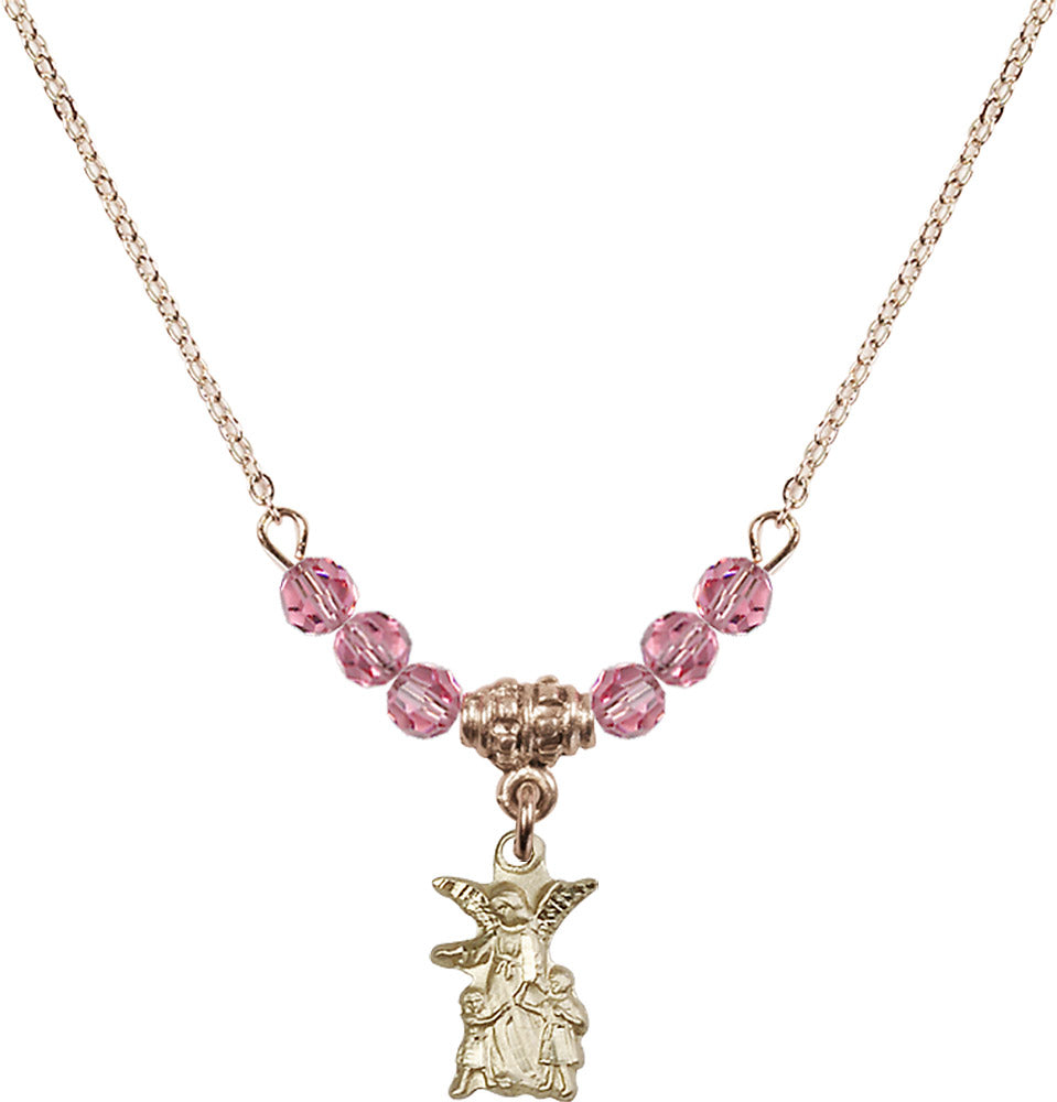 14kt Gold Filled Guardian Angel Birthstone Necklace with Rose Beads - 4253