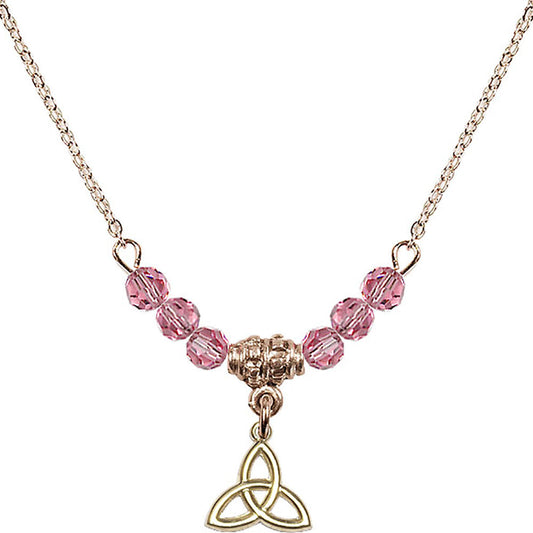 14kt Gold Filled Trinity Irish Knot Birthstone Necklace with Rose Beads - 5100