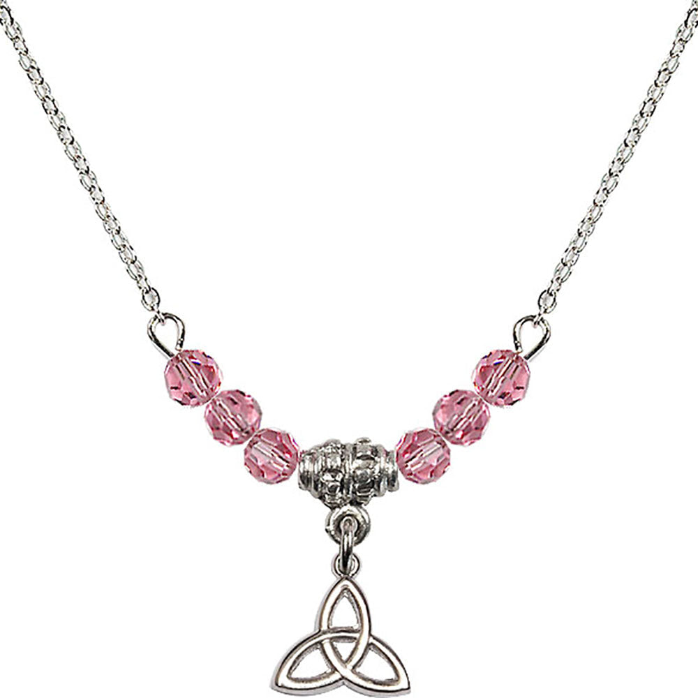 Sterling Silver Trinity Irish Knot Birthstone Necklace with Rose Beads - 5100
