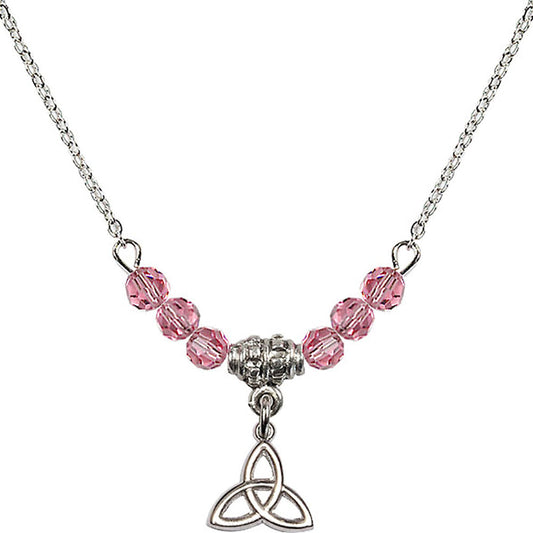Sterling Silver Trinity Irish Knot Birthstone Necklace with Rose Beads - 5100