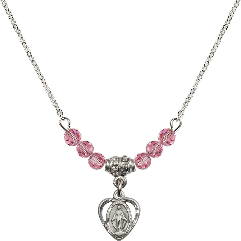 Sterling Silver Miraculous Birthstone Necklace with Rose Beads - 5401