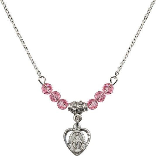 Sterling Silver Miraculous Birthstone Necklace with Rose Beads - 5401