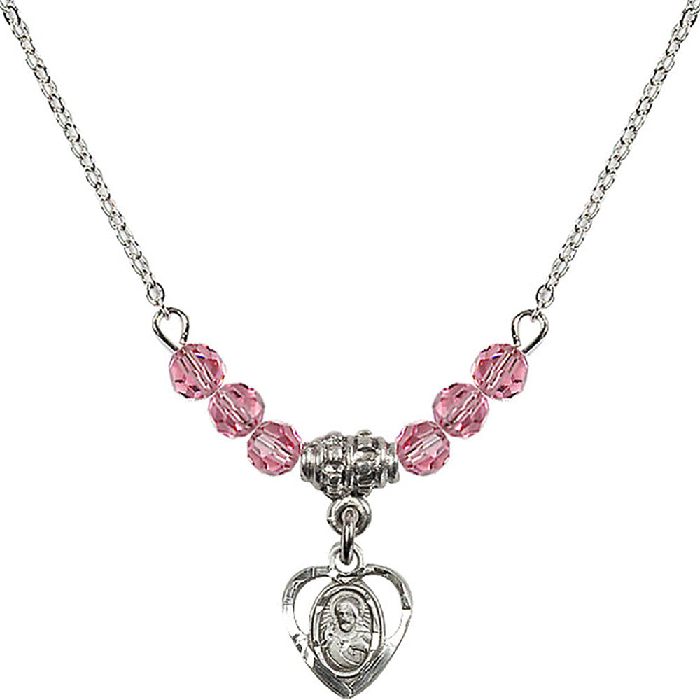 Sterling Silver Scapular Birthstone Necklace with Rose Beads - 5402
