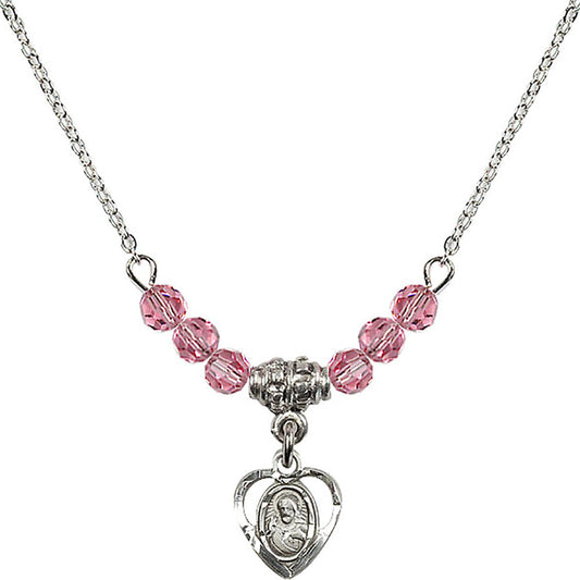 Sterling Silver Scapular Birthstone Necklace with Rose Beads - 5402