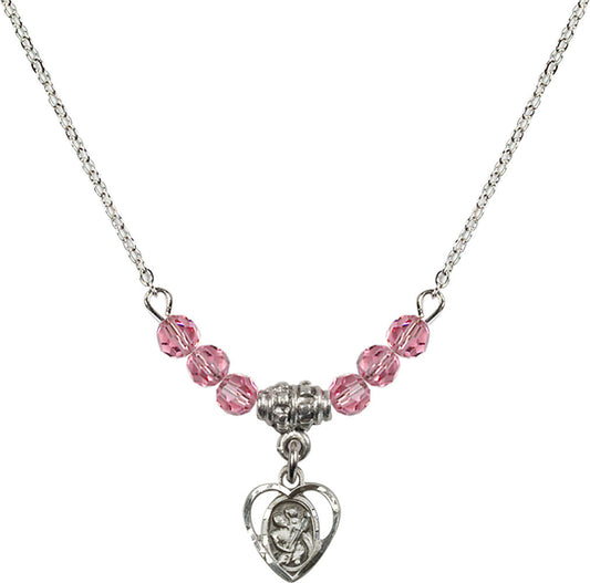 Sterling Silver Saint Christopher Birthstone Necklace with Rose Beads - 5403