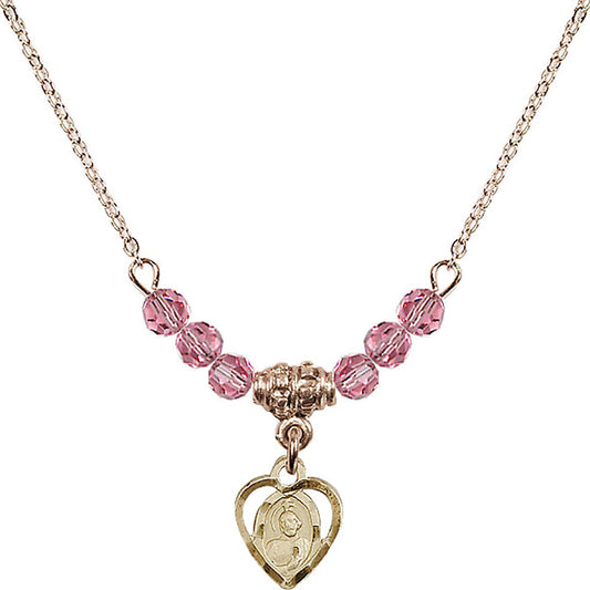 14kt Gold Filled Saint Jude Birthstone Necklace with Rose Beads - 5404