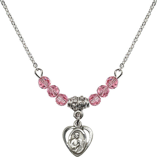 Sterling Silver Saint Jude Birthstone Necklace with Rose Beads - 5404