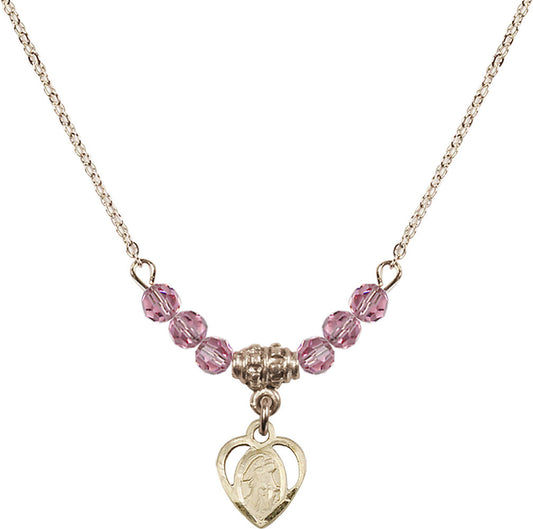 14kt Gold Filled Guardian Angel Birthstone Necklace with Rose Beads - 5407