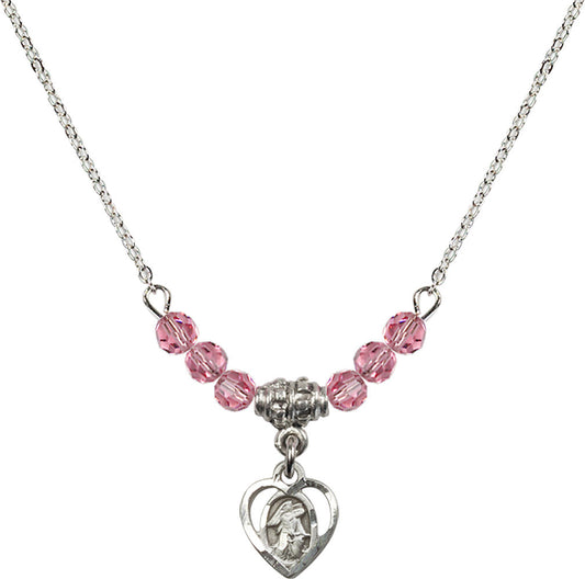Sterling Silver Guardian Angel Birthstone Necklace with Rose Beads - 5407