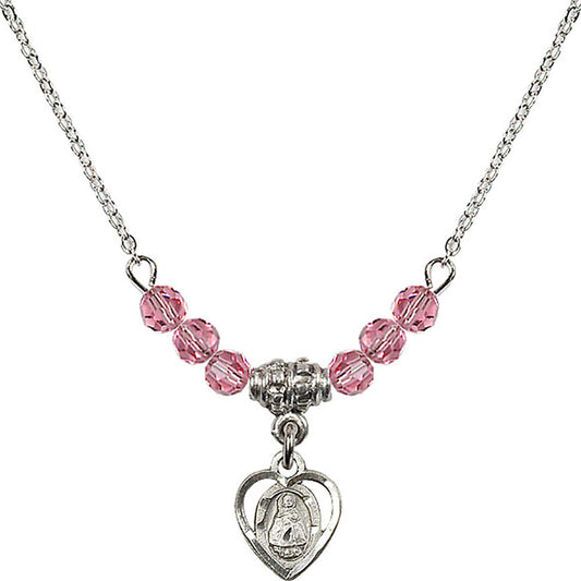 Sterling Silver Infant Birthstone Necklace with Rose Beads - 5413
