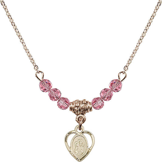 14kt Gold Filled Saint Ann Birthstone Necklace with Rose Beads - 5414