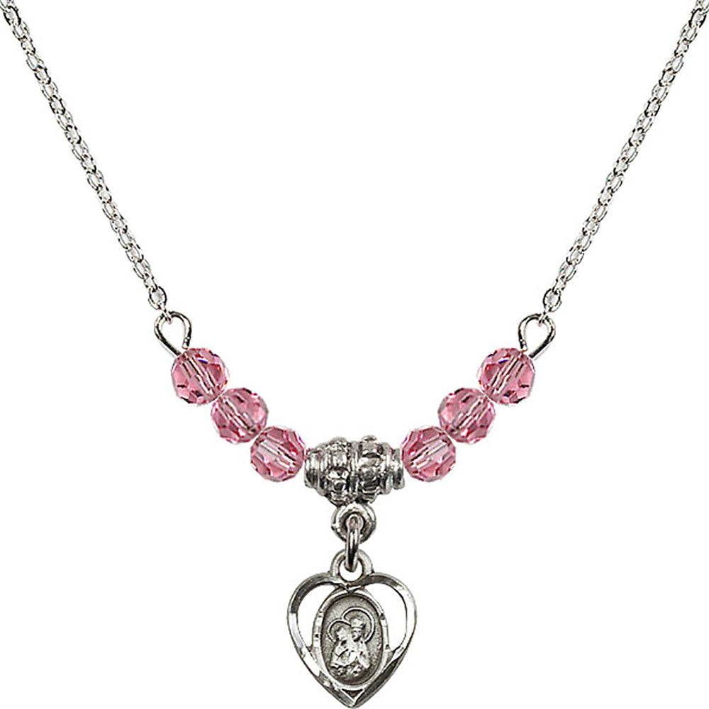 Sterling Silver Saint Ann Birthstone Necklace with Rose Beads - 5414