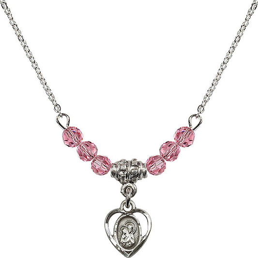 Sterling Silver Saint Ann Birthstone Necklace with Rose Beads - 5414