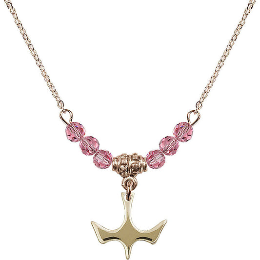 14kt Gold Filled Holy Spirit Birthstone Necklace with Rose Beads - 5431