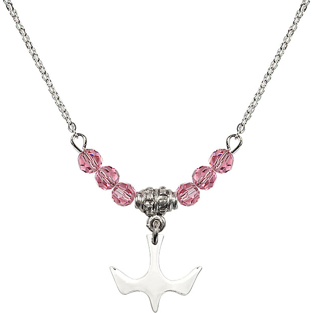 Sterling Silver Holy Spirit Birthstone Necklace with Rose Beads - 5431