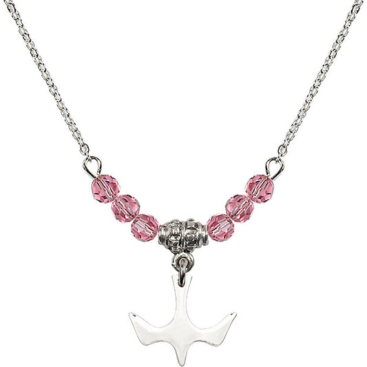 Sterling Silver Holy Spirit Birthstone Necklace with Rose Beads - 5431
