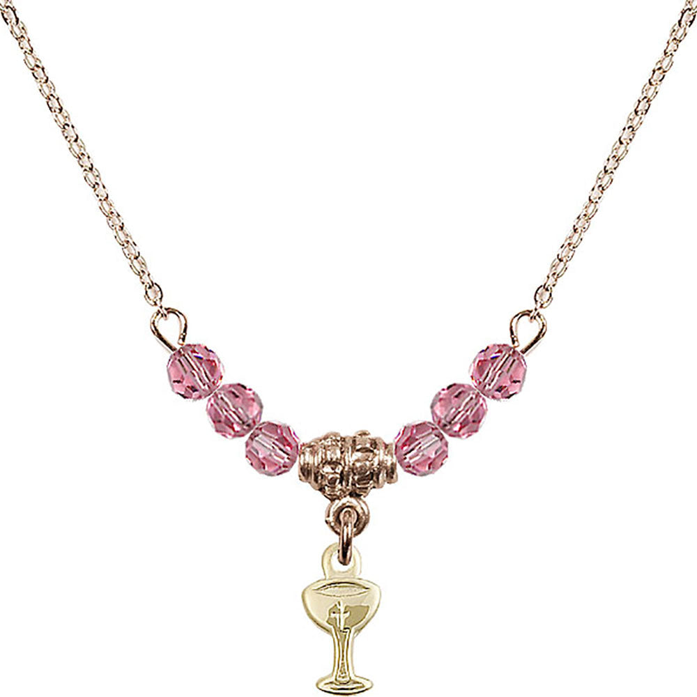 14kt Gold Filled Chalice Birthstone Necklace with Rose Beads - 5614