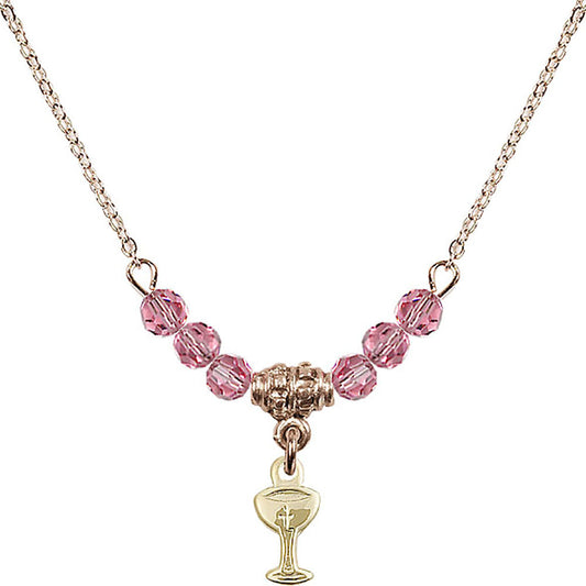 14kt Gold Filled Chalice Birthstone Necklace with Rose Beads - 5614