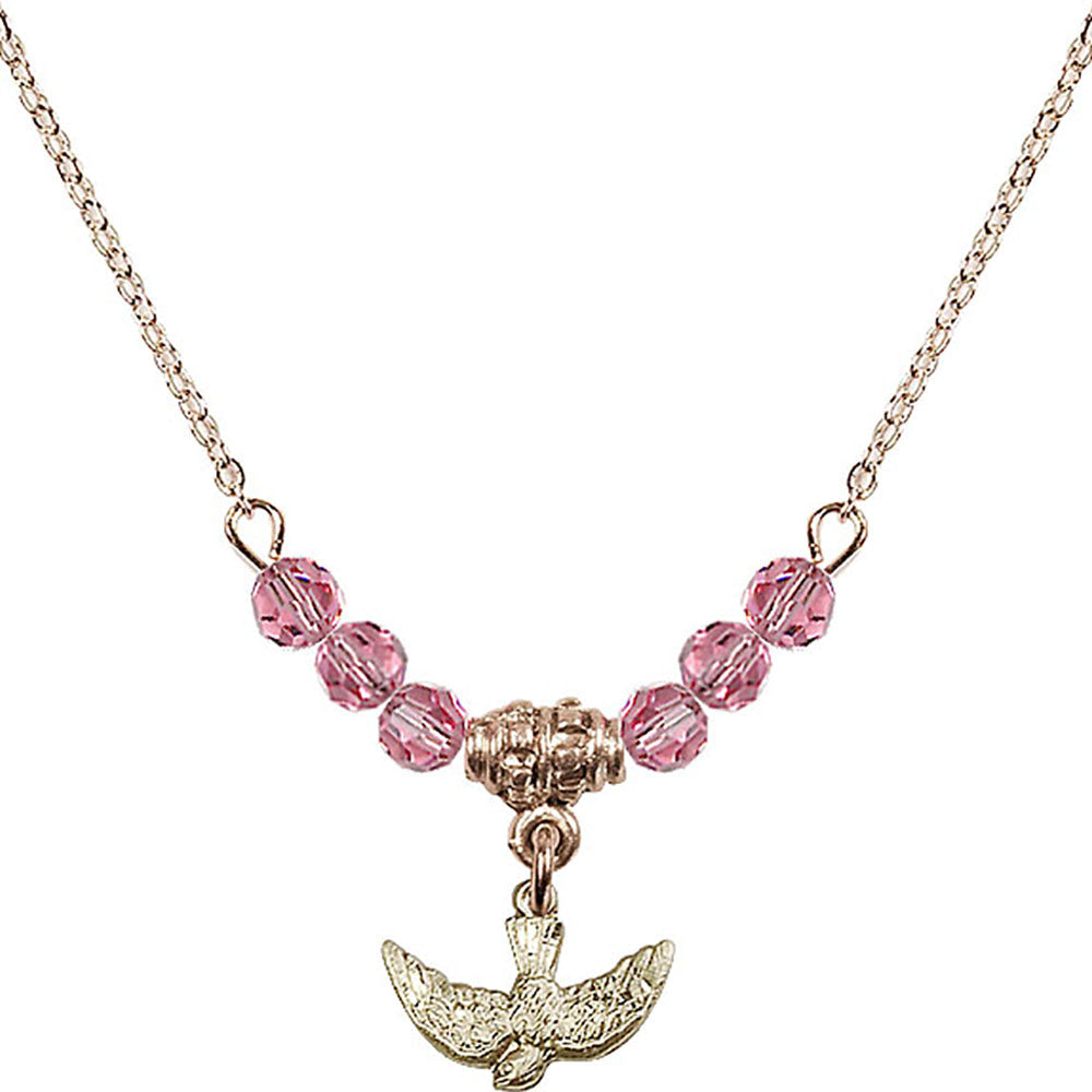 14kt Gold Filled Holy Spirit Birthstone Necklace with Rose Beads - 5911