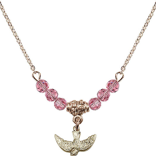 14kt Gold Filled Holy Spirit Birthstone Necklace with Rose Beads - 5911