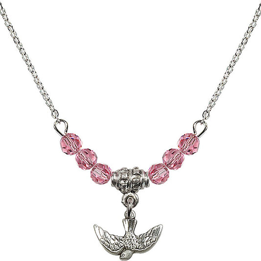 Sterling Silver Holy Spirit Birthstone Necklace with Rose Beads - 5911