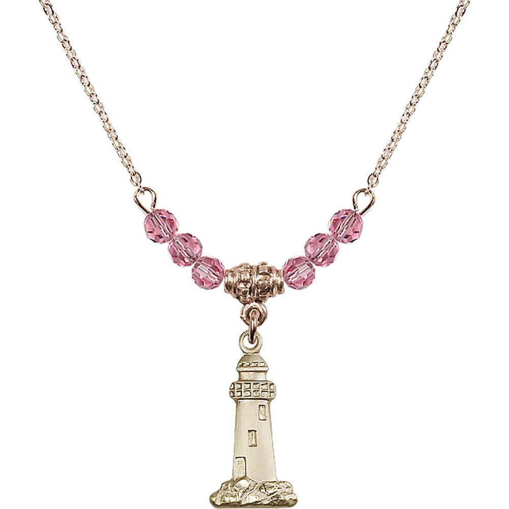14kt Gold Filled Lighthouse Birthstone Necklace with Rose Beads - 5922