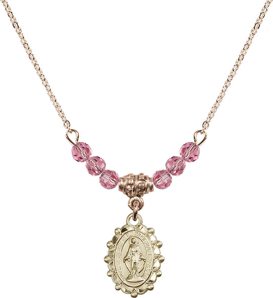 14kt Gold Filled Miraculous Birthstone Necklace with Rose Beads - 6040