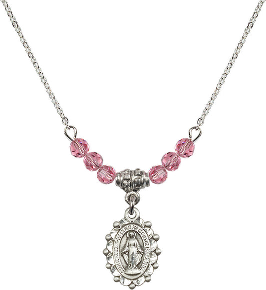 Sterling Silver Miraculous Birthstone Necklace with Rose Beads - 6040
