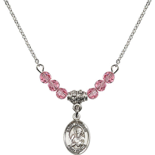 Sterling Silver Saint Andrew the Apostle Birthstone Necklace with Rose Beads - 9000
