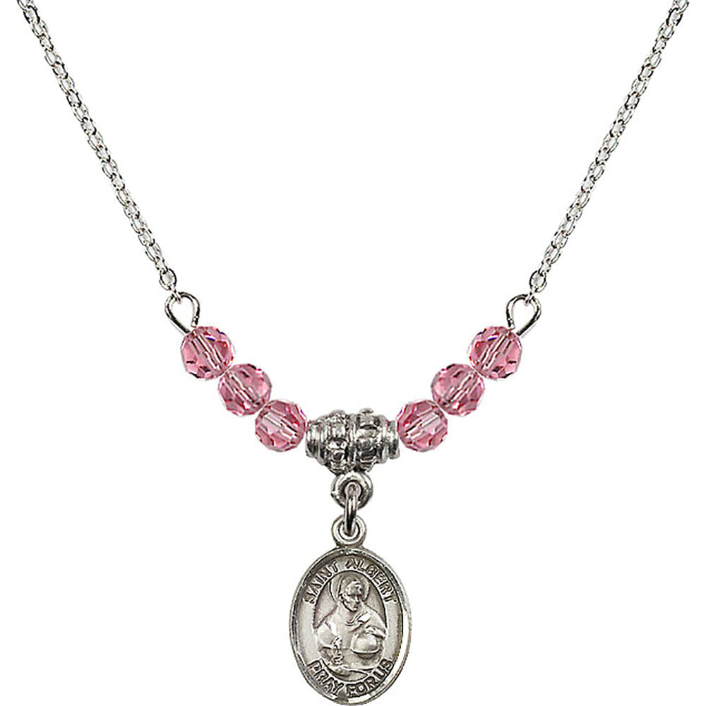 Sterling Silver Saint Albert the Great Birthstone Necklace with Rose Beads - 9001