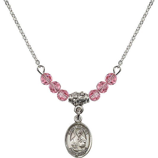 Sterling Silver Saint Albert the Great Birthstone Necklace with Rose Beads - 9001