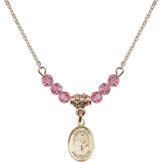 14kt Gold Filled Saint Ann Birthstone Necklace with Rose Beads - 9002