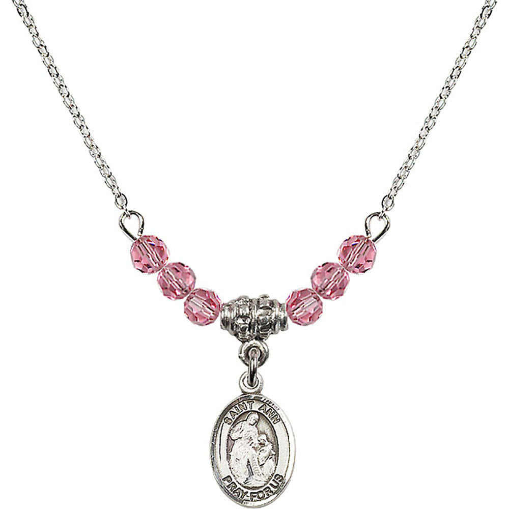 Sterling Silver Saint Ann Birthstone Necklace with Rose Beads - 9002