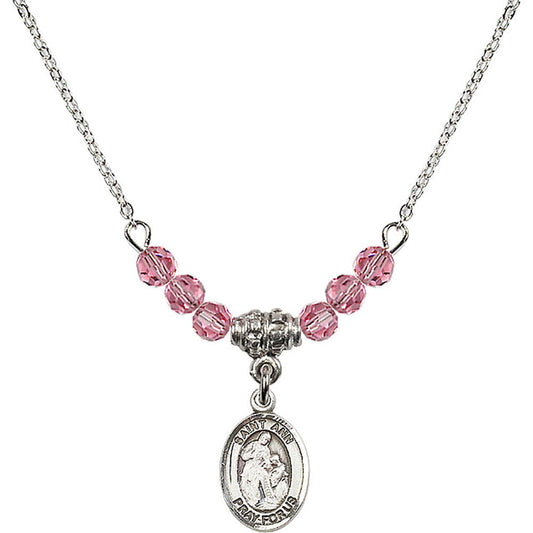 Sterling Silver Saint Ann Birthstone Necklace with Rose Beads - 9002