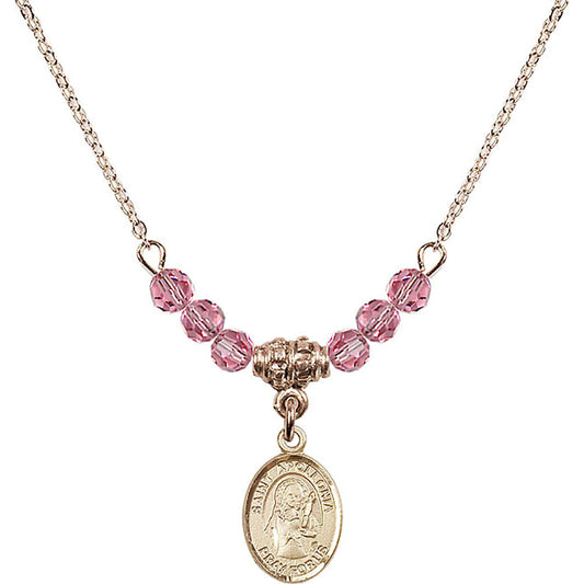 14kt Gold Filled Saint Apollonia Birthstone Necklace with Rose Beads - 9005