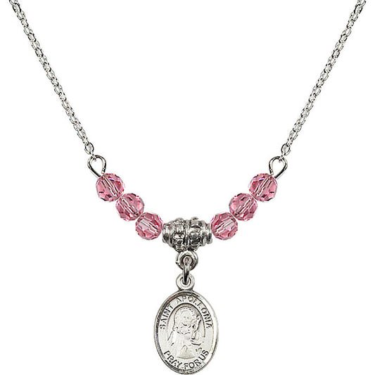 Sterling Silver Saint Apollonia Birthstone Necklace with Rose Beads - 9005