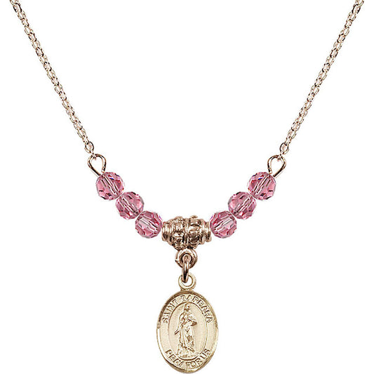 14kt Gold Filled Saint Barbara Birthstone Necklace with Rose Beads - 9006