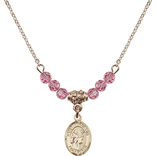 14kt Gold Filled Saint Augustine Birthstone Necklace with Rose Beads - 9007