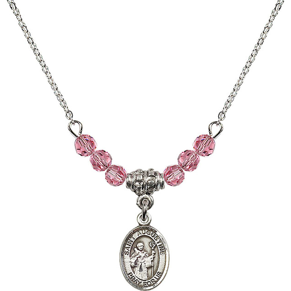 Sterling Silver Saint Augustine Birthstone Necklace with Rose Beads - 9007