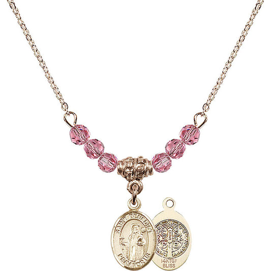 14kt Gold Filled Saint Benedict Birthstone Necklace with Rose Beads - 9008