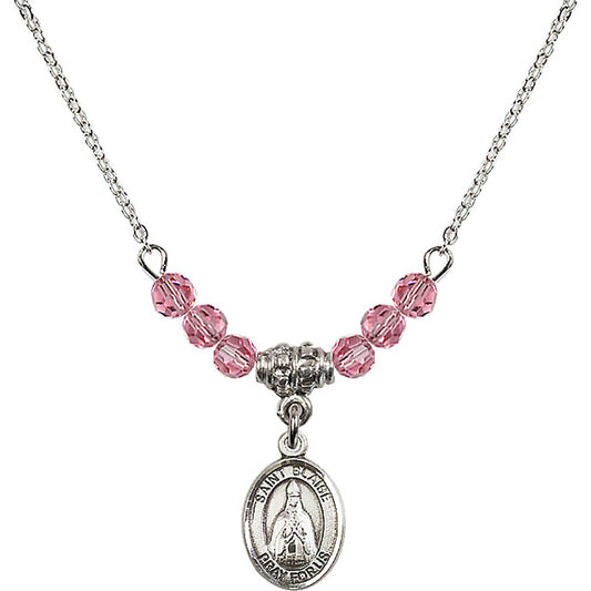 Sterling Silver Saint Blaise Birthstone Necklace with Rose Beads - 9010