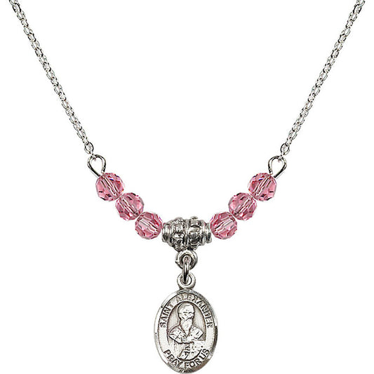 Sterling Silver Saint Alexander Sauli Birthstone Necklace with Rose Beads - 9012