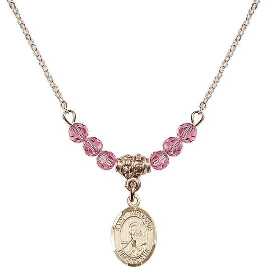 14kt Gold Filled Saint Benjamin Birthstone Necklace with Rose Beads - 9013