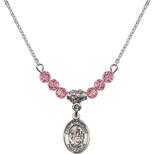 Sterling Silver Saint Catherine of Siena Birthstone Necklace with Rose Beads - 9014